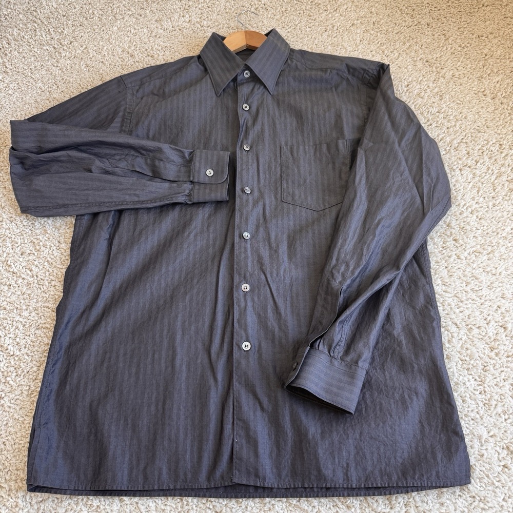 Ermenegildo Zegna Button Down Mens XL Grey Excellent Herringbone Cotton Shirt